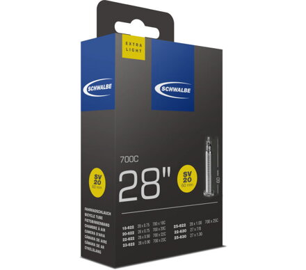 Tubo SCHWALBE SV20 700x18/25C FV 60mm (18/25-622) 65g Exlight