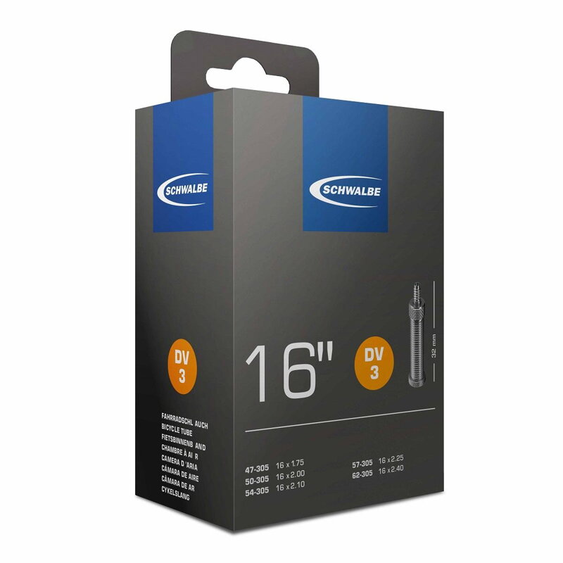 SCHWALBE Camera d'aria DV3 16 47/62-305 EK 32mm 115g SCHWALBE Camera d'aria DV3 16 47/62-305 EK 32mm 115g