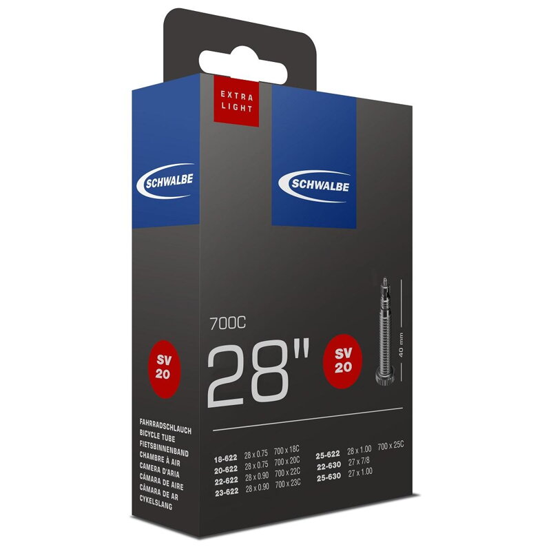 SCHWALBE Camera d'aria SV20 700x18/25C FV 40mm (18/25-622) 65g exlight SCHWALBE Camera d'aria SV20 700x18/25C FV 40mm (18/25-622) 65g exlight