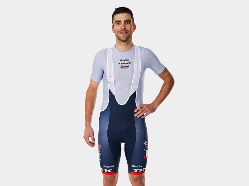 Pantaloni con bretelle Bontrager Santini Trek-Segafredo Team Replica Blu Pantaloni con bretelle Bontrager Santini Trek-Segafredo Team Replica Blu